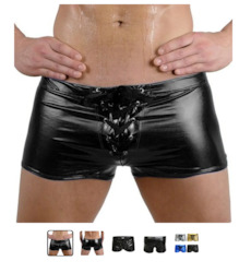 S - BOXERS - WET LOOK - LACE UP FRONT  - XXL - SJ-M-TRUNKS-6**