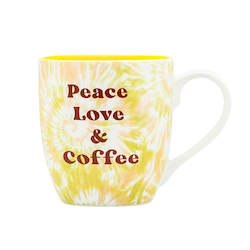 7B - LARGE MUG 500ML  - BLURRED PEACE LOVE & COFFEE TIE DYE MUG - 115114**