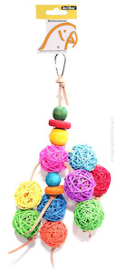 Parrot Toy - Leather & Rope Balls. Colourful