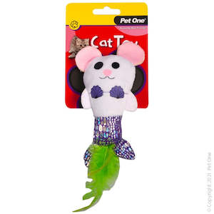 Pet One Cat Toy - Plush MerMouse With Feather 14cm