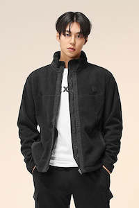 Textured Fleece Zip-up Jacket_Black