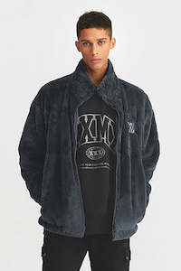 Clothing: Overfit Reversible Fur Jacket_Blue Gray