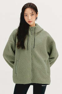 Clothing: Over Fit Sherpa Hood Zip-up_Sage Moss