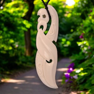 Internet only: XL Bone Intricate Manaia Pendant