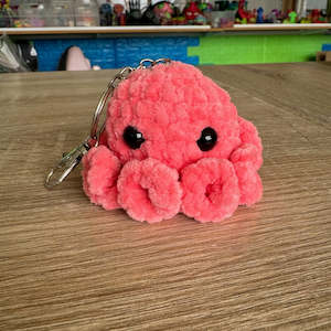 Crochet Mini Octopus Keychain coral