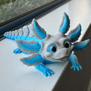 3D Printed Cute Axolotl sky blue/ soft grey