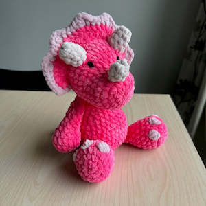 Crochet Plushies And Stuffed Animals: Crochet Triceratops Plushie Pink