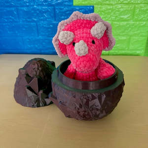 Crochet Triceratops Plushie Pink in Dinosaur Egg