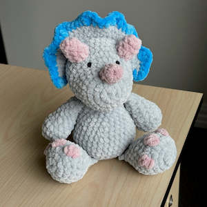 Crochet Plushies And Stuffed Animals: Triceratops Plushie blue