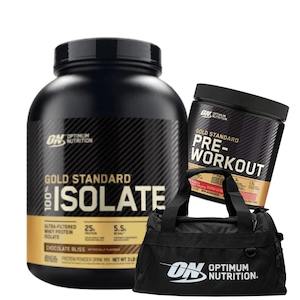 Health supplement: ON Gold Isolate 5lb + Gold pre 30sv + Gym Bag Stack