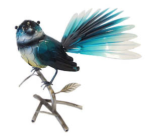 Fantail (Blue) on Branch – Metal Free Standing