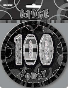 Glitz Black & Silver Birthday Badge - 100