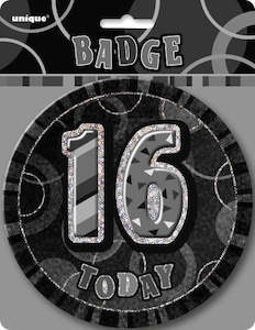 Glitz Black & Silver Birthday Badge - 16