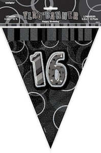 Glitz Black & Silver Birthday Flag Banner - 16