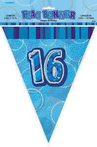 Glitz Blue Birthday Flag Banner - 16