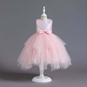 Infant clothing: Girl Sleeveless Mesh  design Lace Pink Dress