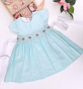 Kids Toddler Girl Dress Hand Smocked Aqua Colour