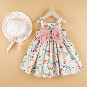 Infant clothing: 2-piece Baby / Toddler Girl Floral Print Bowknot Dress and Hat Set