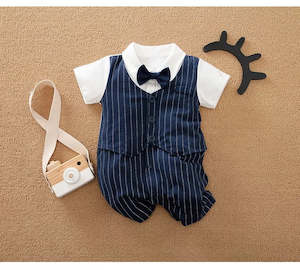 Infant clothing: Baby Boy 100% Cotton Gentleman Bow tie Striped Jumpsuit NZ