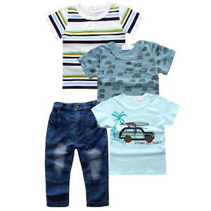 Infant clothing: Cotton 3pcs T- shirt and Jean for Toddler Boy and Kid Boy