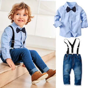 Infant clothing: Kid Boy Formal Bow tie & Shirt & Suspender Pants 3-piece Party Set