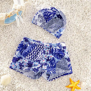 Toddler Boy Stylish Trunk and Hat Swimsuit Set