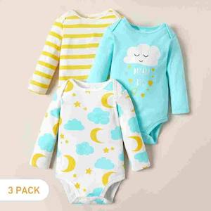 Infant clothing: 100% Cotton 3-pack Baby Cloud Bodysuits Set