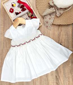 Kids Party Dress Hand Smocked Red Rose Design