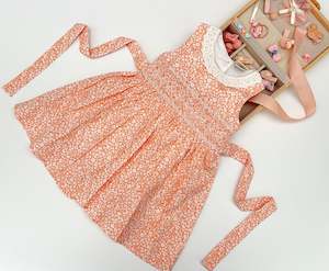 Orange  Floral Print Smocked Dress