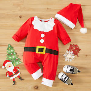 Infant clothing: Baby Christmas Jumpsuit and Hat 100% Cotton