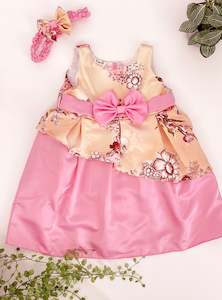 Kids Girls Floral Printed Bowknot Party Dress and Hairband