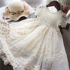 Kid/Toddler Girl Embroidery Princess Party Dress off white