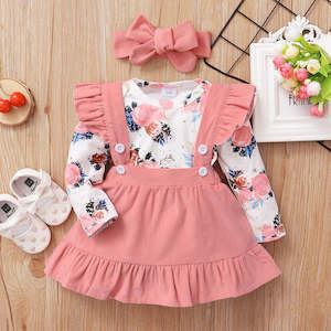 3-piece Baby / Toddler Girl Bodysuit, Suspender Skirt and Headband Set