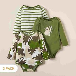 Infant clothing: 3-pack 100% Cotton Baby Koala Striped Rompers Set NZ