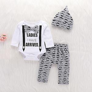 3-piece Baby Boy Bow Bodysuit and Moustache Pants with Hat Set NZ