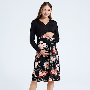 Nursing Thanksgiving Floral Print Splice Dress