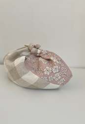 Linen Azuma Bag with lining Floral Pattern in Dusty Pink & Natural Check