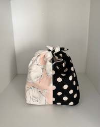 Japanese Style Mini Obento Bag (Pink Sheep & Dots on Black)