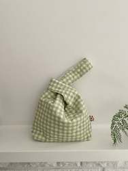 Clothing: Japanese Style Quilted green gingham Knot Bag