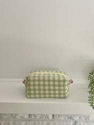 Clothing: 100% Cotton Green Gingham  Makeup Pouch