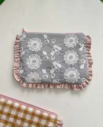 Clothing: Floral Embroidered Ruffle Flat Pouch