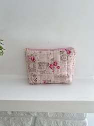 Clothing: Pink vintage style floral makeup pouch(small)