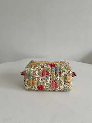 Quilted Floral Makeup Pouch  Yellow fastener (small)