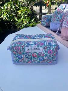 Cotton Floral Makeup Pouch Purple (Medium)