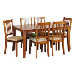 Mission# Malaysian Oak Dining Suite | 1.5M Table&6 Chairs | Light color| TR