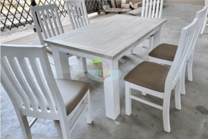 Ashland# Acacia White&Wood Ash Top Dining Suite | 1.8M Table&6 Chairs| TR