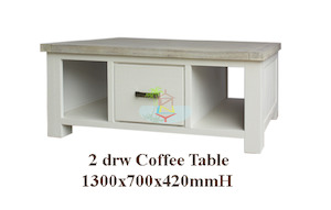 Ashland# Acacia White&Wood Ash Top Coffee Table | &2 Drawer| TR