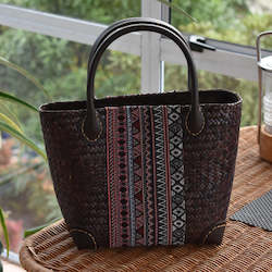 Dark Woven Krajood Bag with Leather Handles | yompai