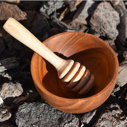 Kitchenware: Handcrafted Small Wooden Bowl and Honey Dipper Set | yompai