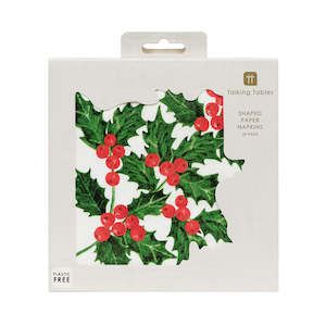 Toy wholesaling: Botanical Holly Shaped Napkins - 20 Pack